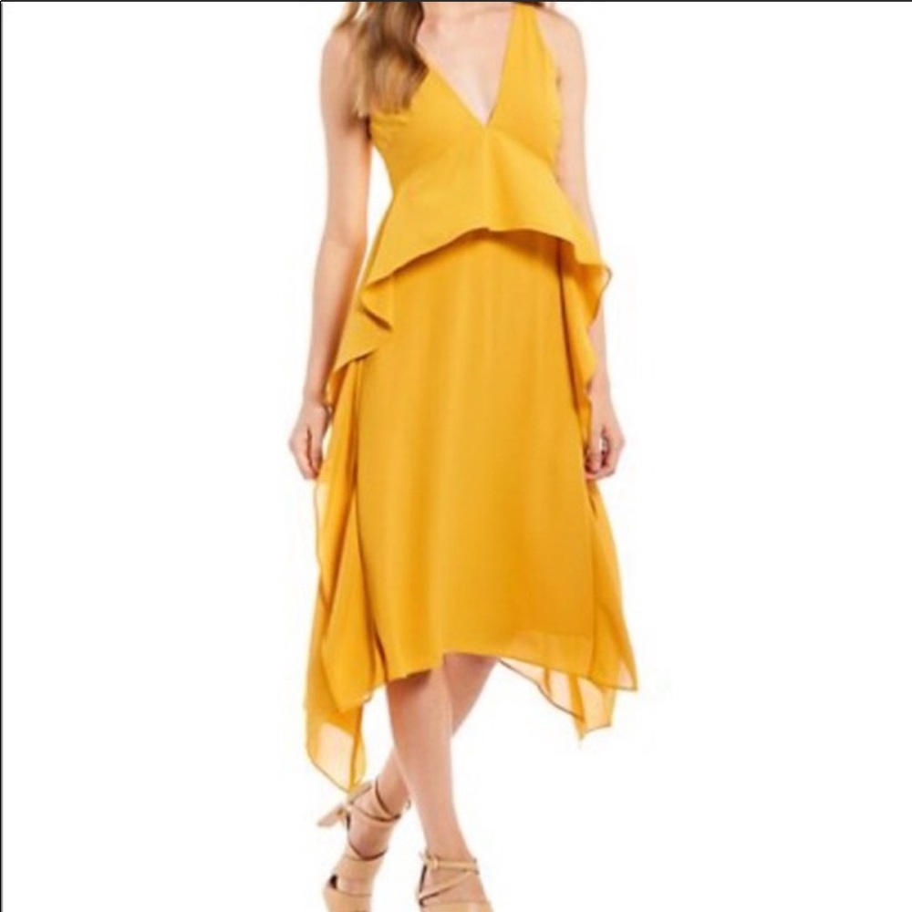 Gianni Bini XS Mustard Ruffle Dress NWOT